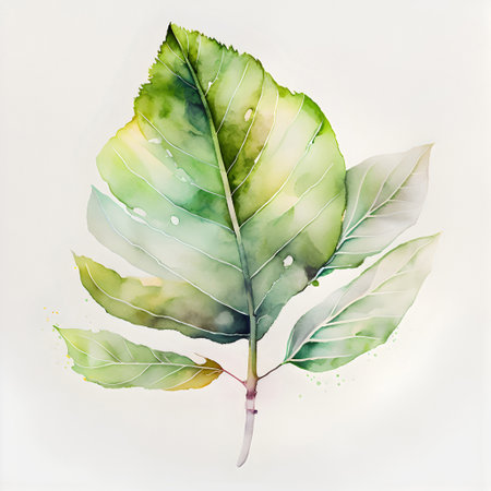 Watercolor leaf on white background. Hand drawn illustration. Vector.の写真素材