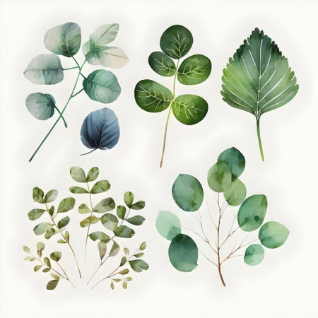 Watercolor illustration of eucalyptus, eucalyptus leaves.の写真素材
