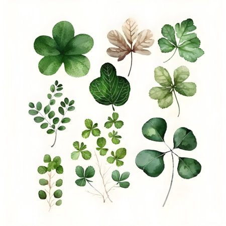 Watercolor set of four-leaved clover. Hand drawn illustration.の写真素材
