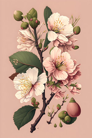 Branch of blossoming sakura. Cherry Blossom. Vector illustration.の写真素材