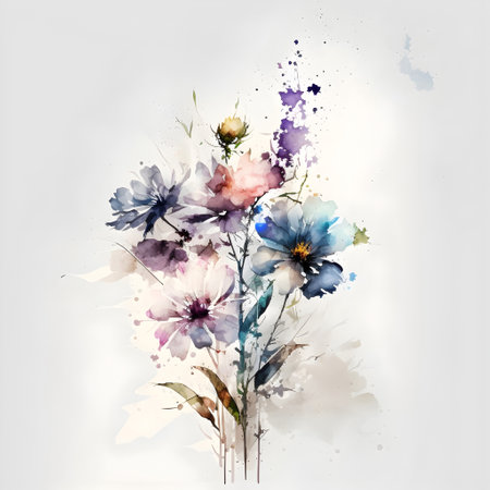 Watercolor bouquet of flowers. Hand drawn watercolor illustration.の写真素材