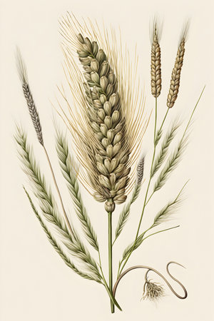 Ears of wheat on a beige background. vintage illustration.の写真素材
