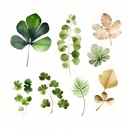 Set of watercolor leaves isolated on white background. Vector illustration.の写真素材