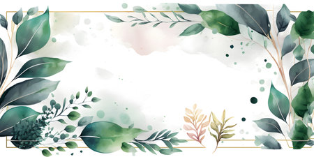 Watercolor background with green leaves, branches and plants. Vector illustration.の写真素材
