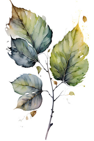 Watercolor autumn leaves on a white background. Hand painted illustration.の写真素材