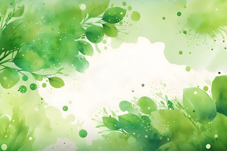Abstract watercolor background with green leaves and splashes. Vector illustration.の写真素材
