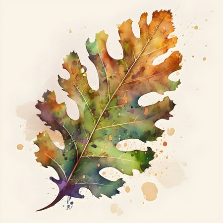 Watercolor autumn leaf with watercolor splashes. Vector illustration.の写真素材