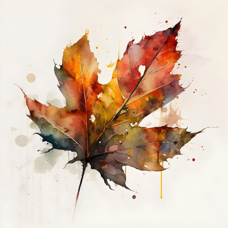 Autumn watercolor maple leaf on white background. Vector illustration.の写真素材