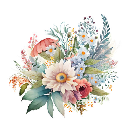 Watercolor bouquet of flowers. Illustration for your design.の写真素材