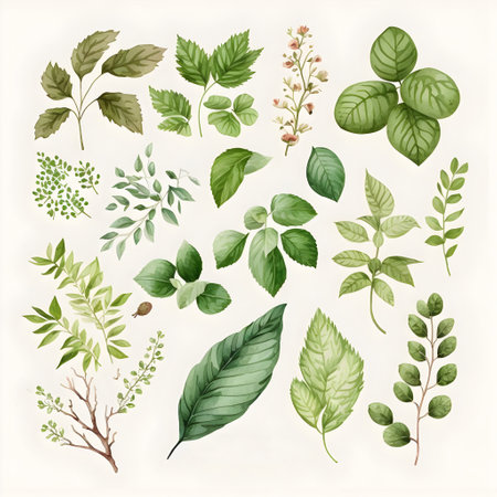 Collection of hand drawn herbs and leaves. Botanical vector illustration.の写真素材