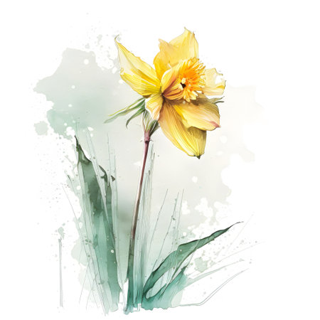 Narcissus flower isolated on white background. watercolor paintingの写真素材