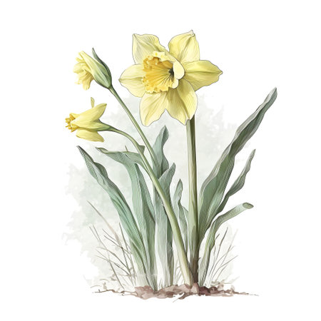 Daffodils. Hand drawn watercolor illustration isolated on white backgroundの写真素材