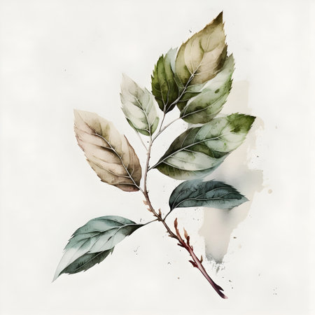 Watercolor illustration of leaves on a white background. Hand-drawn illustration.の写真素材