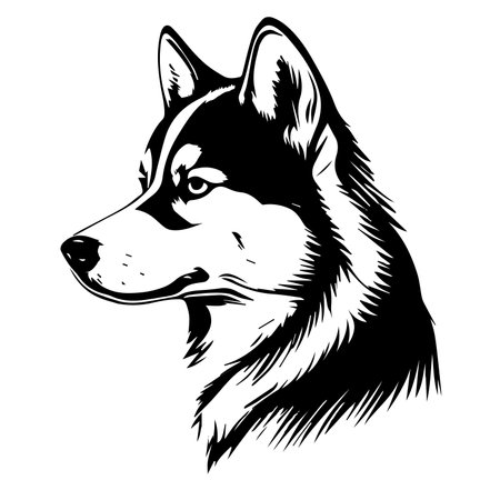 Siberian Husky - black and white vector illustration, isolated on white background.のイラスト素材