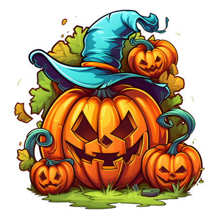 Halloween pumpkin in cartoon style. Isolated on white background.の素材