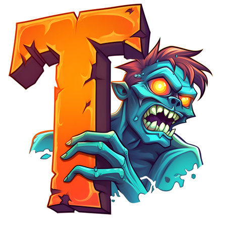 Zombie amazing halloween letter T decoration separated on white backgroundの素材