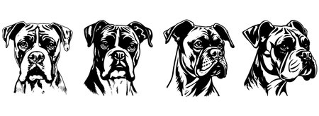 Boxer dog. Vector illustration ready for vinyl cutting. Black and white colors.のイラスト素材