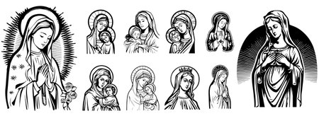 Native Scene. Set of vector illustrations in black and white.のイラスト素材