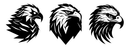 Eagle head set in vintage monochrome style isolated vector illustrationのイラスト素材