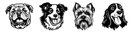 Set of dog heads in black and white colors. Vector illustration.のイラスト素材
