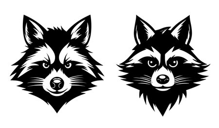 Raccoon and husky heads in black and white vector illustrationのイラスト素材