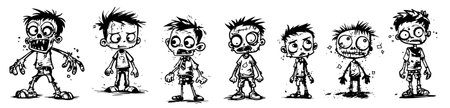 Zombie kids, vintage line drawing or engraving illustration.のイラスト素材