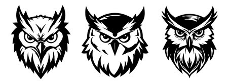 Owl head set isolated on a white background. Vector illustration.のイラスト素材