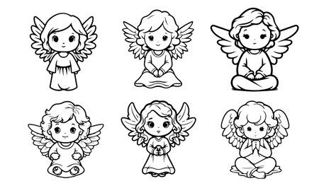 Cute angels set. Hand drawn doodle vector illustration.のイラスト素材