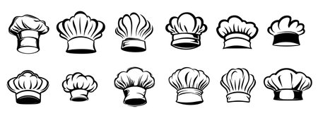 Chef hat icon set in black and white. Vector illustration.のイラスト素材