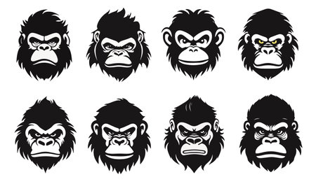 Gorilla head icons set. Cartoon illustration of gorilla head icons for web designのイラスト素材