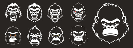 Gorilla head icons set. Cartoon illustration of gorilla head vector icons for webのイラスト素材