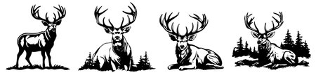 Deer and moose in the forest. Vector illustration of a wild animal.のイラスト素材