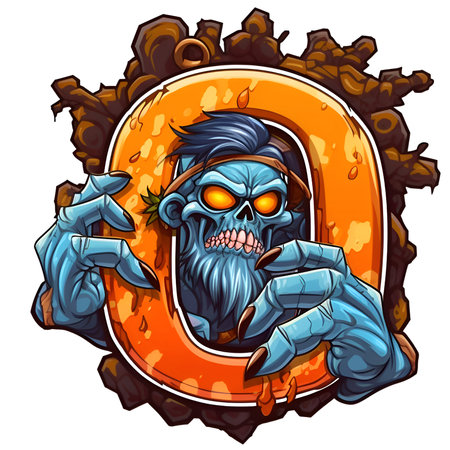 Zombie amazing halloween letter O decoration separated on white backgroundの素材
