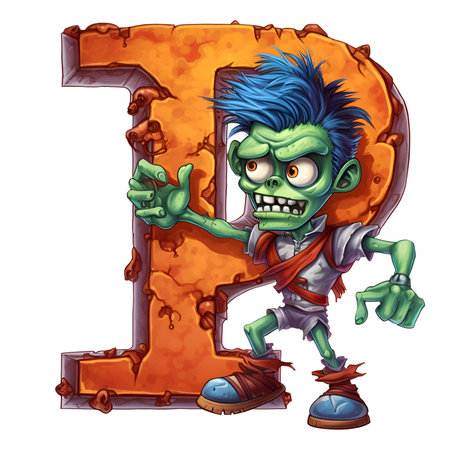 Zombie amazing halloween letter P decoration separated on white backgroundの素材