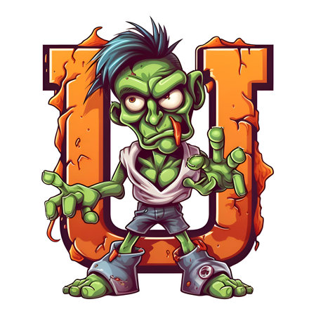 Zombie amazing halloween letter U decoration separated on white backgroundの素材