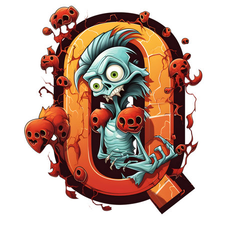 Zombie amazing halloween letter Q decoration separated on white backgroundの素材