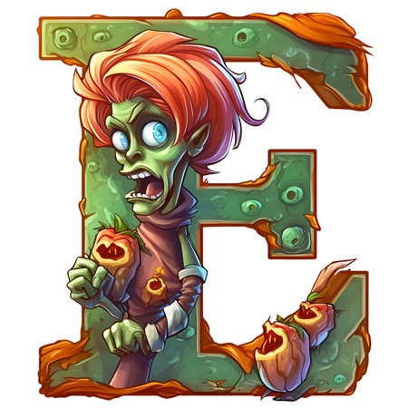 Zombie amazing halloween letter E decoration separated on white backgroundの素材