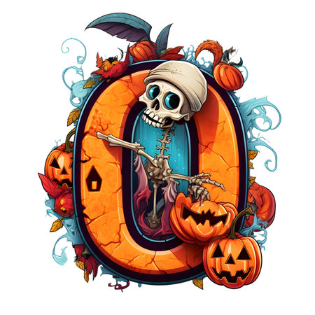 Zombie amazing halloween letter O decoration separated on white backgroundの素材