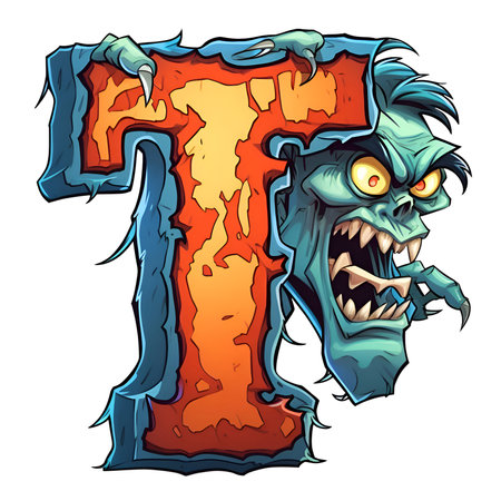 Zombie amazing halloween letter T decoration separated on white backgroundの素材