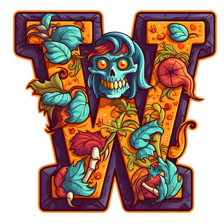 Zombie amazing halloween letter W decoration separated on white backgroundの素材