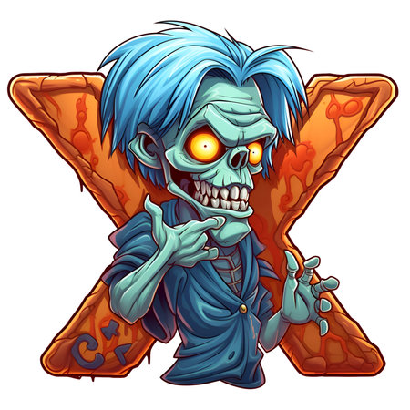 Zombie amazing halloween letter X decoration separated on white backgroundの素材