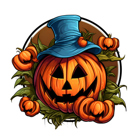 Halloween pumpkin in cartoon style decoration separated on white backgroundの素材