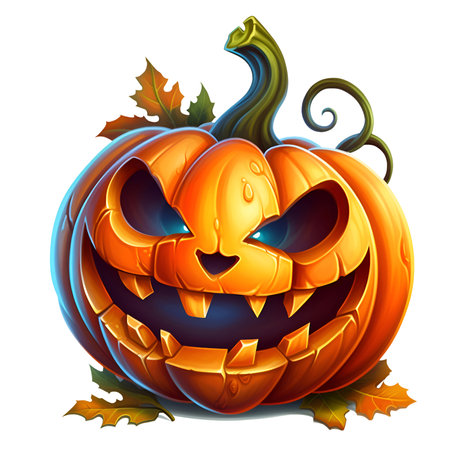 Halloween pumpkin in cartoon style decoration separated on white backgroundの素材