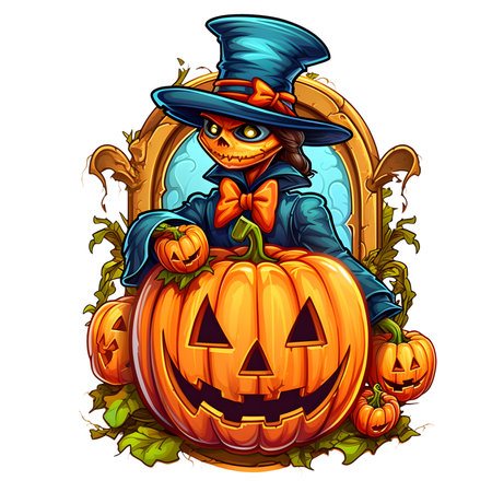 Halloween pumpkin in cartoon style decoration separated on white backgroundの素材