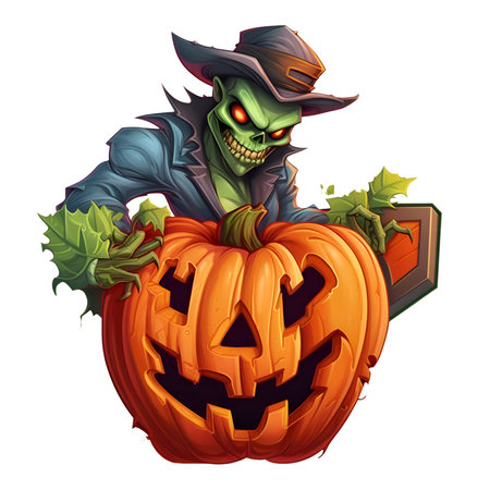 Halloween pumpkin in cartoon style decoration separated on white backgroundの素材
