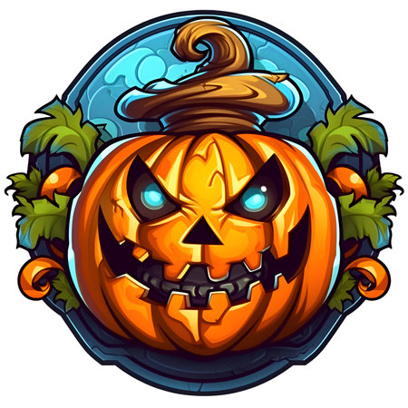 Halloween pumpkin in cartoon style decoration separated on white backgroundの素材