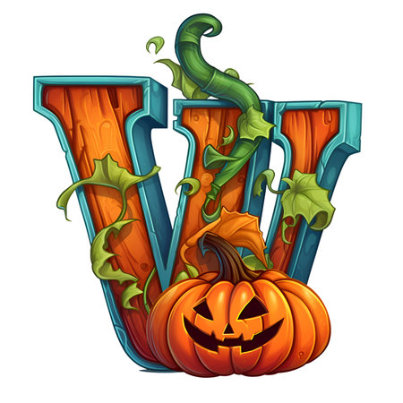 Halloween pumpkin letter Z in cartoon style decoration separated on white backgroundの素材