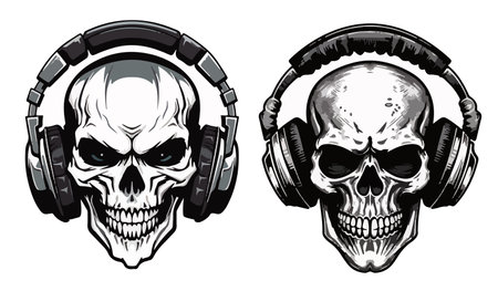 Skull with headphones. Vector illustration of a skull with headphones.のイラスト素材