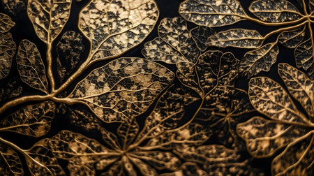 Close up of dried leaves on a black background. Toned.の素材