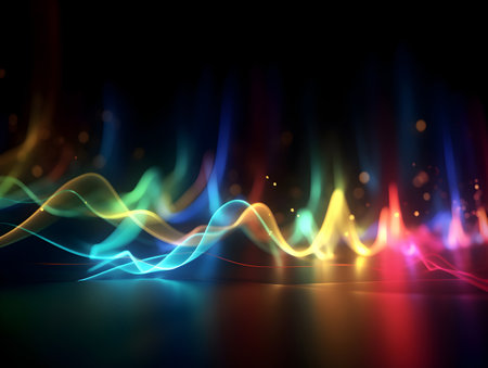 abstract background with glowing lines and bokehの素材